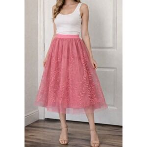 Metrowear Pink Embroidered Tulle Skirt Womens S Floral Mesh Overlay Balletcore